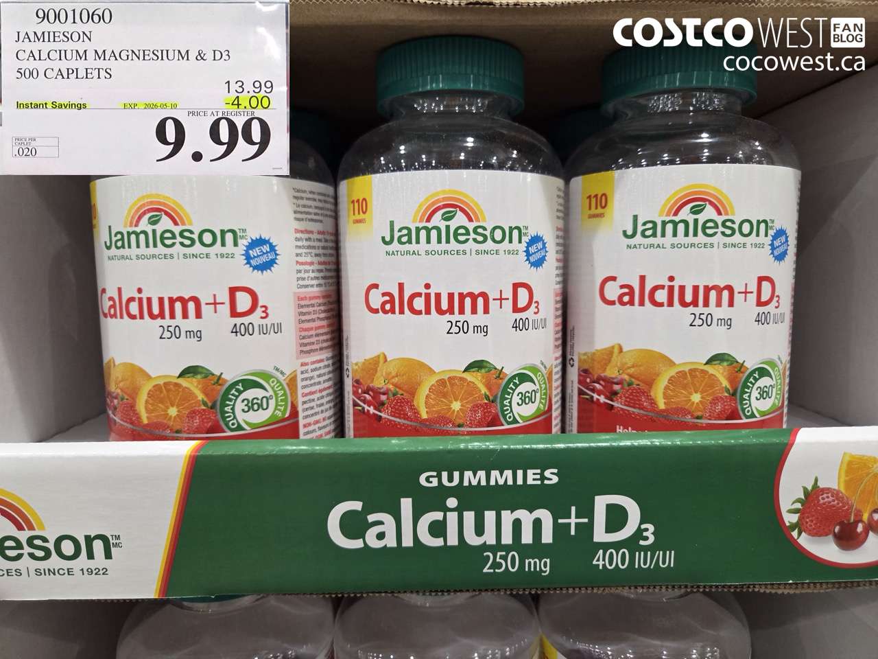9001060 JAMIESON CALCIUM MAGNESIUM & D3 500 CAPLETS ($4.00 INSTANT SAVINGS EXPIRES ON 2026-05-10) $9.99
