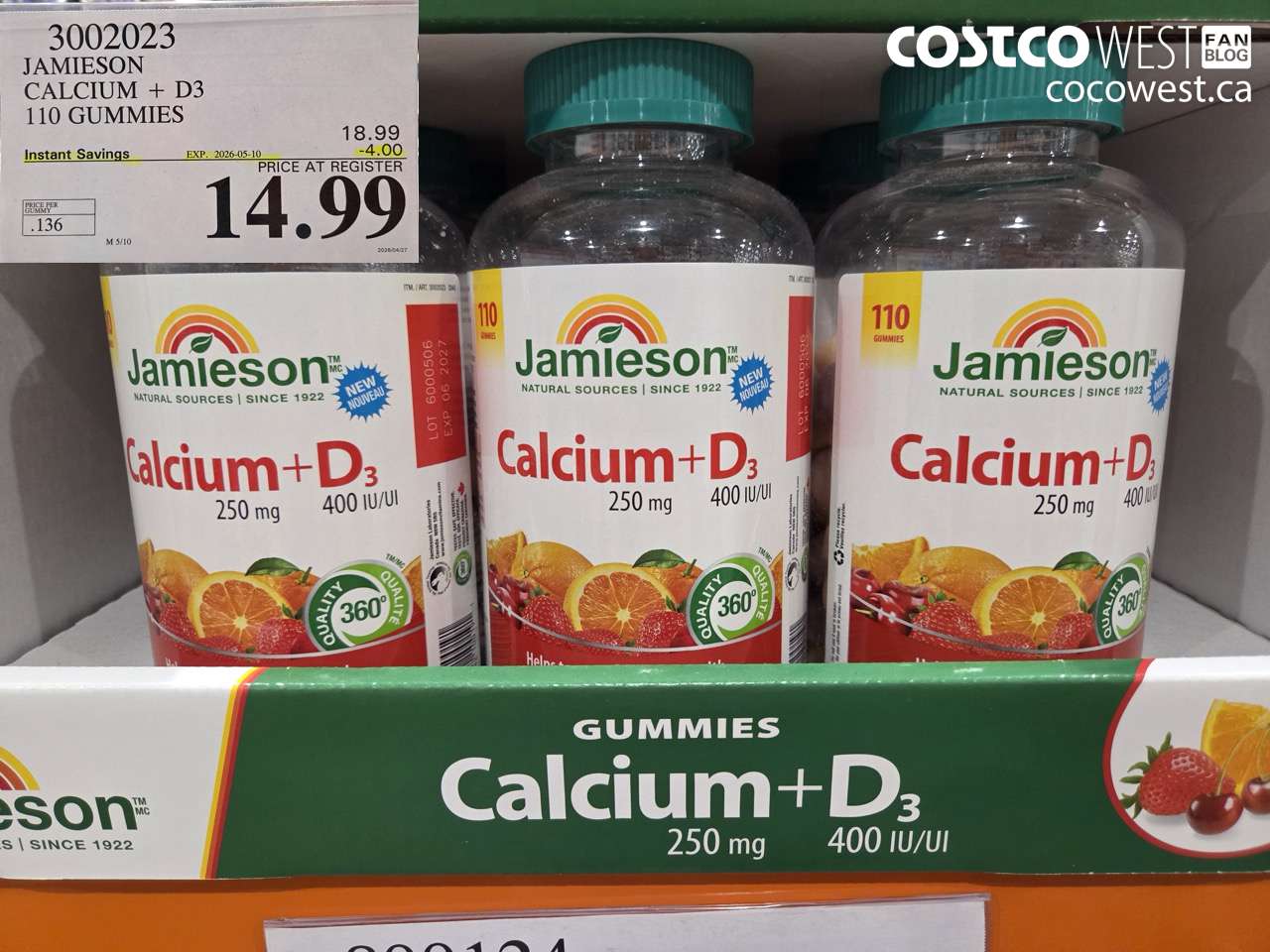 3002023 JAMIESON CALCIUM + D3 110 GUMMIES ($4.00 INSTANT SAVINGS EXPIRES ON 2026-05-10) $14.99