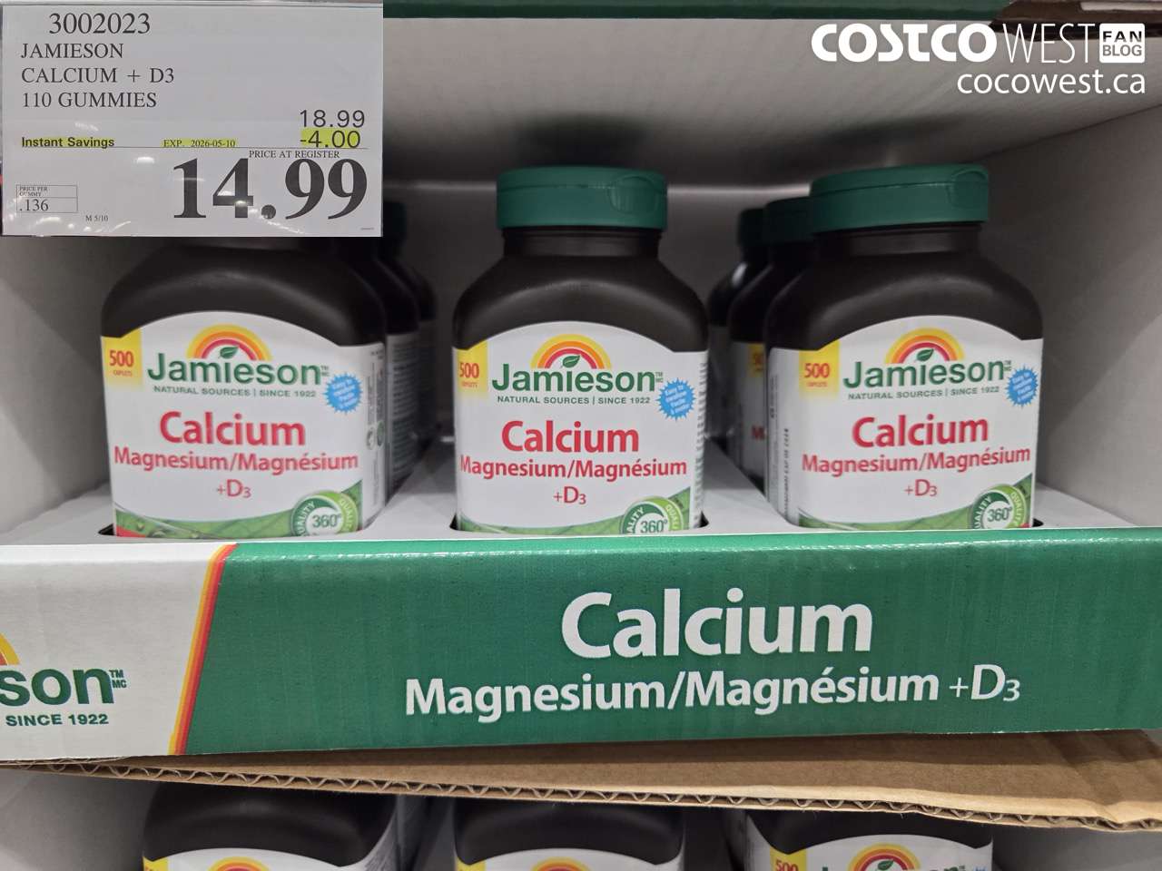 3002023 JAMIESON CALCIUM + D3 110 GUMMIES ($4.00 INSTANT SAVINGS EXPIRES ON 2026-05-10) $14.99