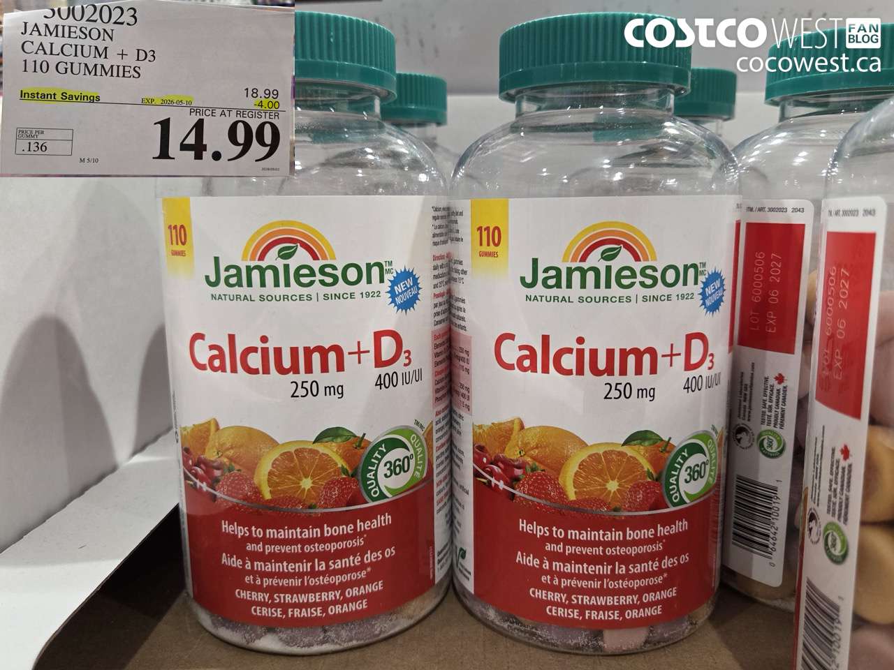 5002023 JAMIESON CALCIUM + D3 110 GUMMIES ($4.00 INSTANT SAVINGS EXPIRES ON 2026-05-10) $14.99
