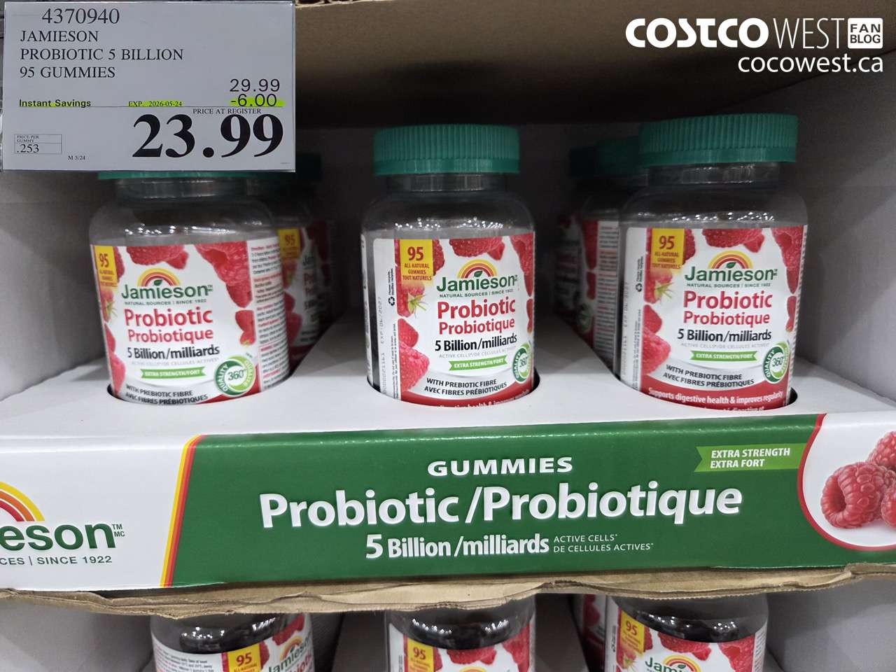 4370940 JAMIESON PROBIOTIC 5 BILLION 95 GUMMIES ($6.00 INSTANT SAVINGS EXPIRES ON 2026-05-24) $23.99