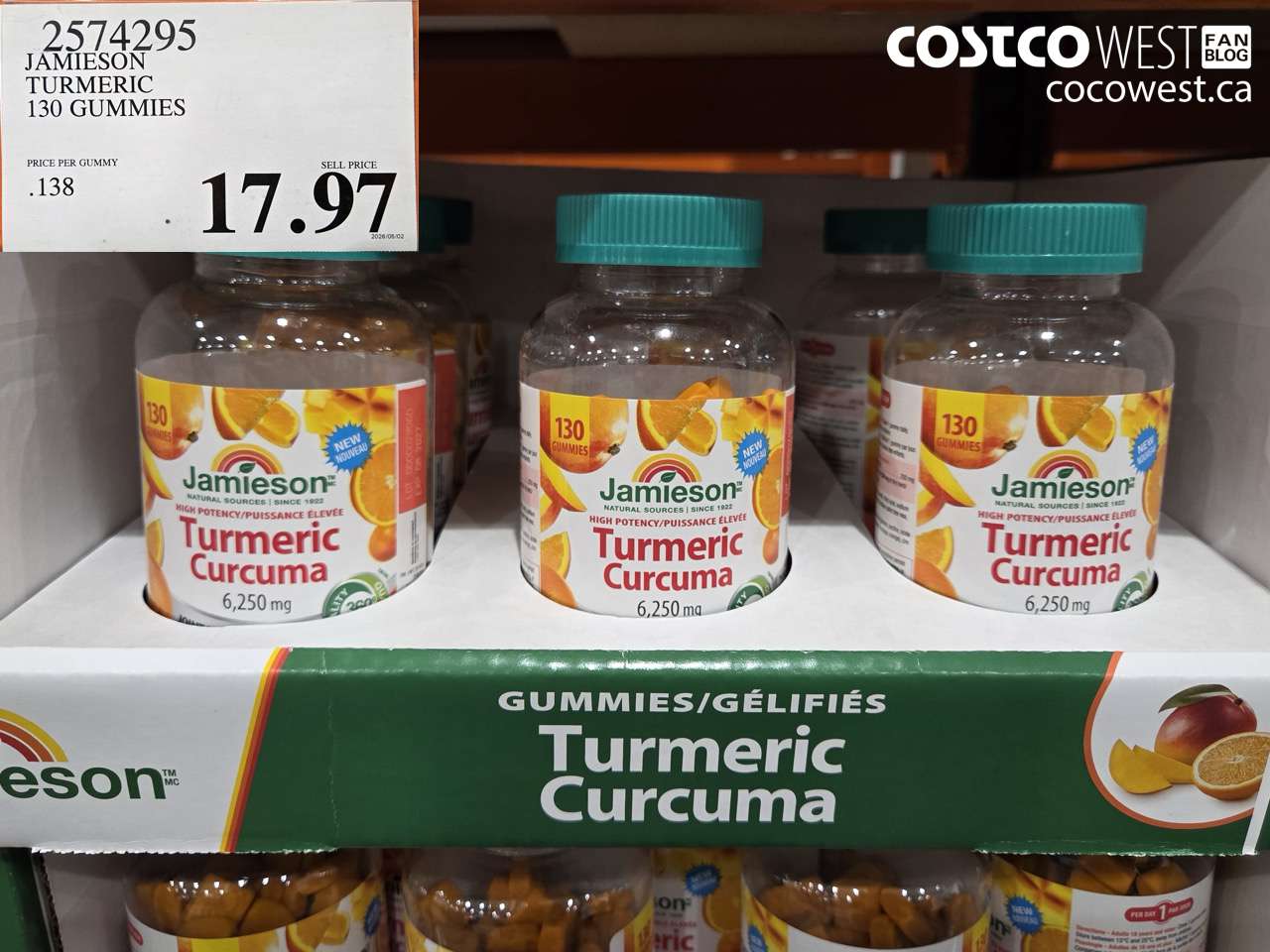 2574295 JAMIESON TURMERIC 130 GUMMIES $17.97
