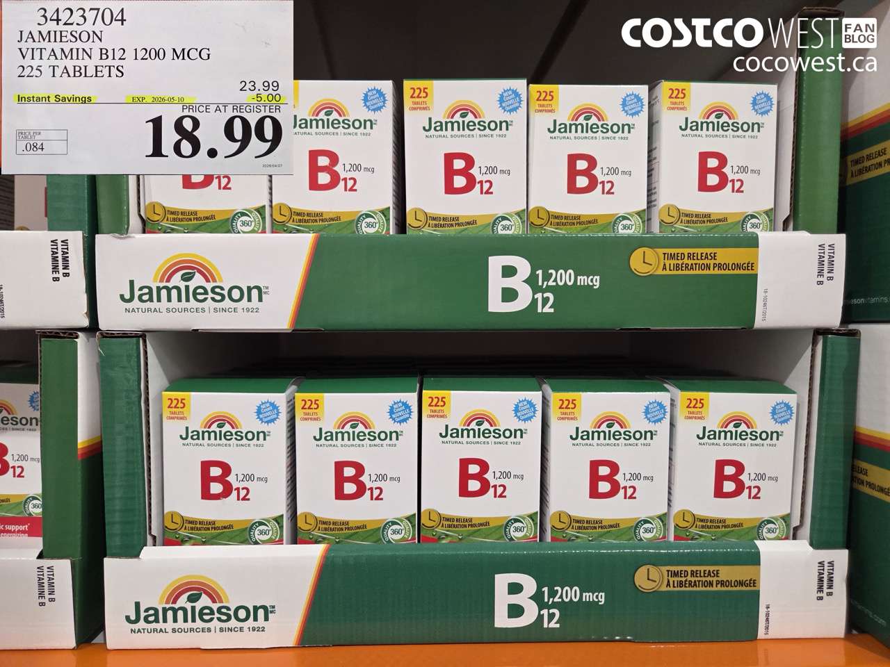 3423704 JAMIESON VITAMIN B12 1200 MCG 225 TABLETS ($5.00 INSTANT SAVINGS EXPIRES ON 2026-05-10) $18.99