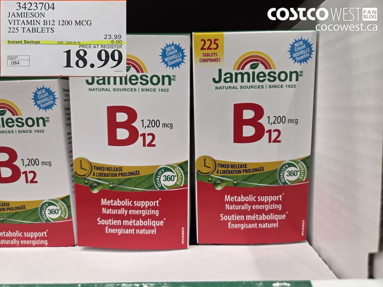 3423704 JAMIESON VITAMIN B12 1200 MCG 225 TABLETS ($5.00 INSTANT SAVINGS EXPIRES ON 2026-05-10) $18.99