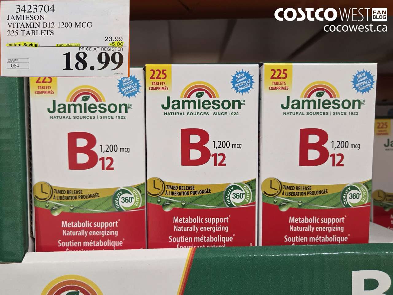 3423704 JAMIESON VITAMIN B12 1200 MCG 225 TABLETS ($5.00 INSTANT SAVINGS EXPIRES ON 2026-05-10) $18.99
