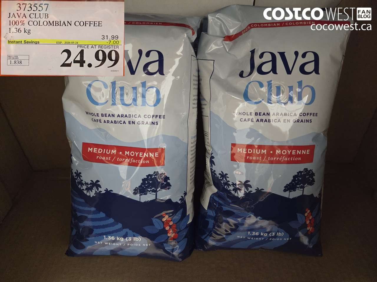 373557 JAVA CLUB 100% COLOMBIAN COFFEE 1.36 KG ($7.00 INSTANT SAVINGS EXPIRES ON 2026-05-24) $24.99