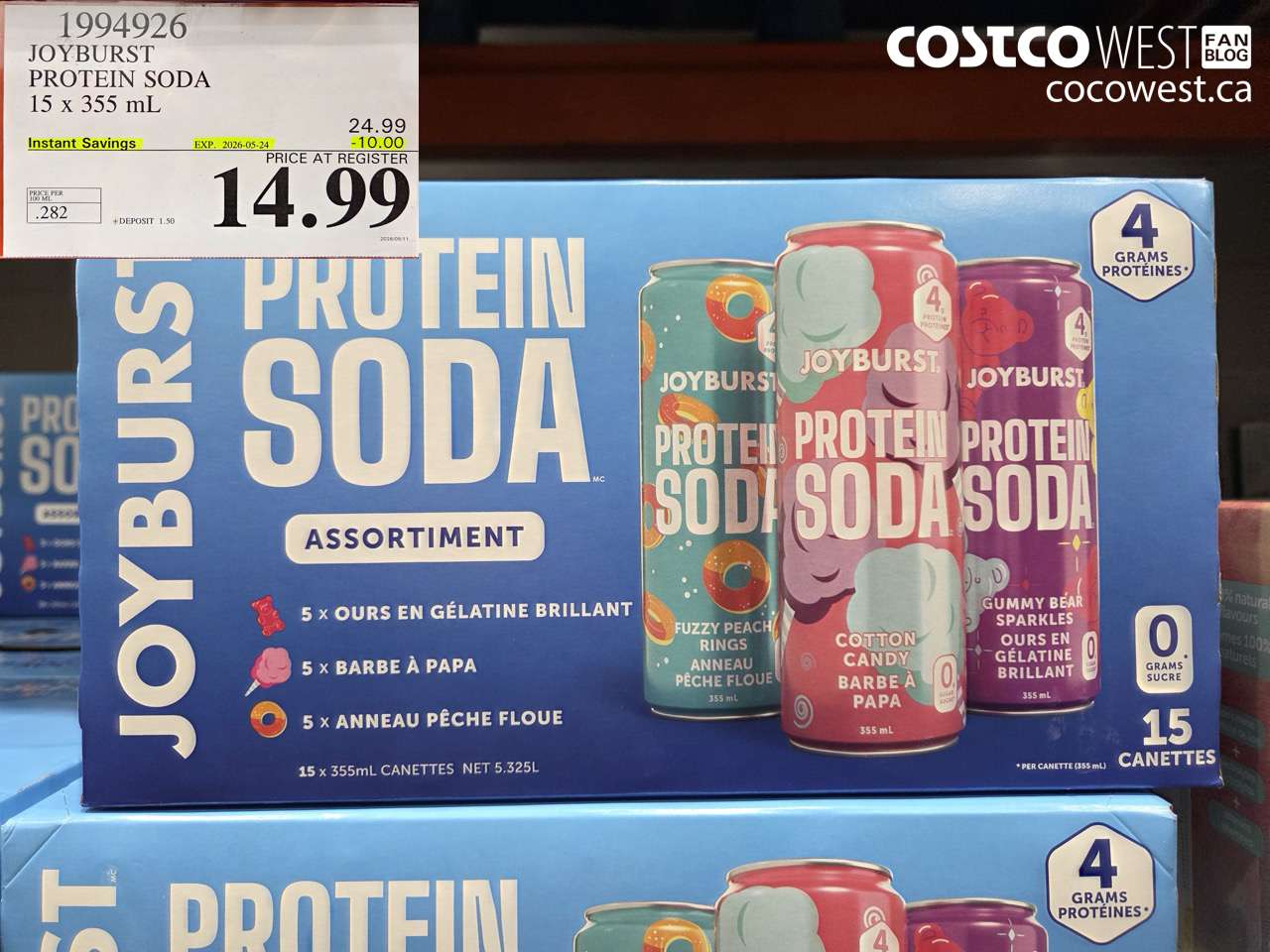 1994926 JOYBURST PROTEIN SODA 15 X 355 ML ($10.00 INSTANT SAVINGS EXPIRES ON 2026-05-24) $14.99