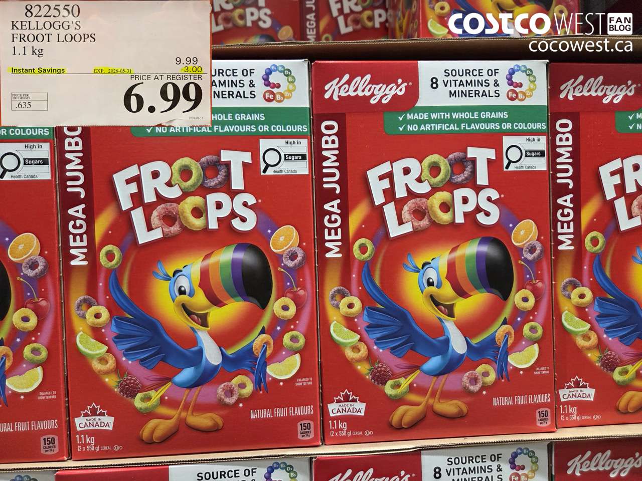 822550 KELLOGG'S FROOT LOOPS 1.1 KG ($3.00 INSTANT SAVINGS EXPIRES ON 2026-05-31) $6.99