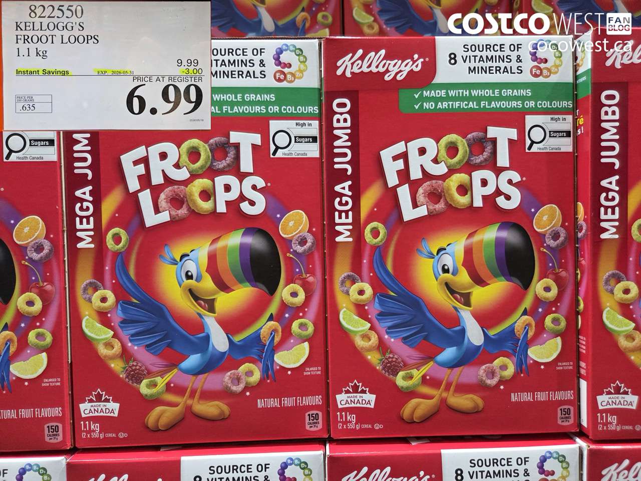 822550 KELLOGG'S FROOT LOOPS 1.1 KG ($3.00 INSTANT SAVINGS EXPIRES ON 2026-05-31) $6.99