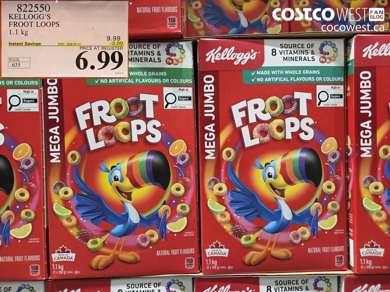 822550 KELLOGG'S FROOT LOOPS 1.1 KG ($3.00 INSTANT SAVINGS EXPIRES ON 2026-05-31) $6.99