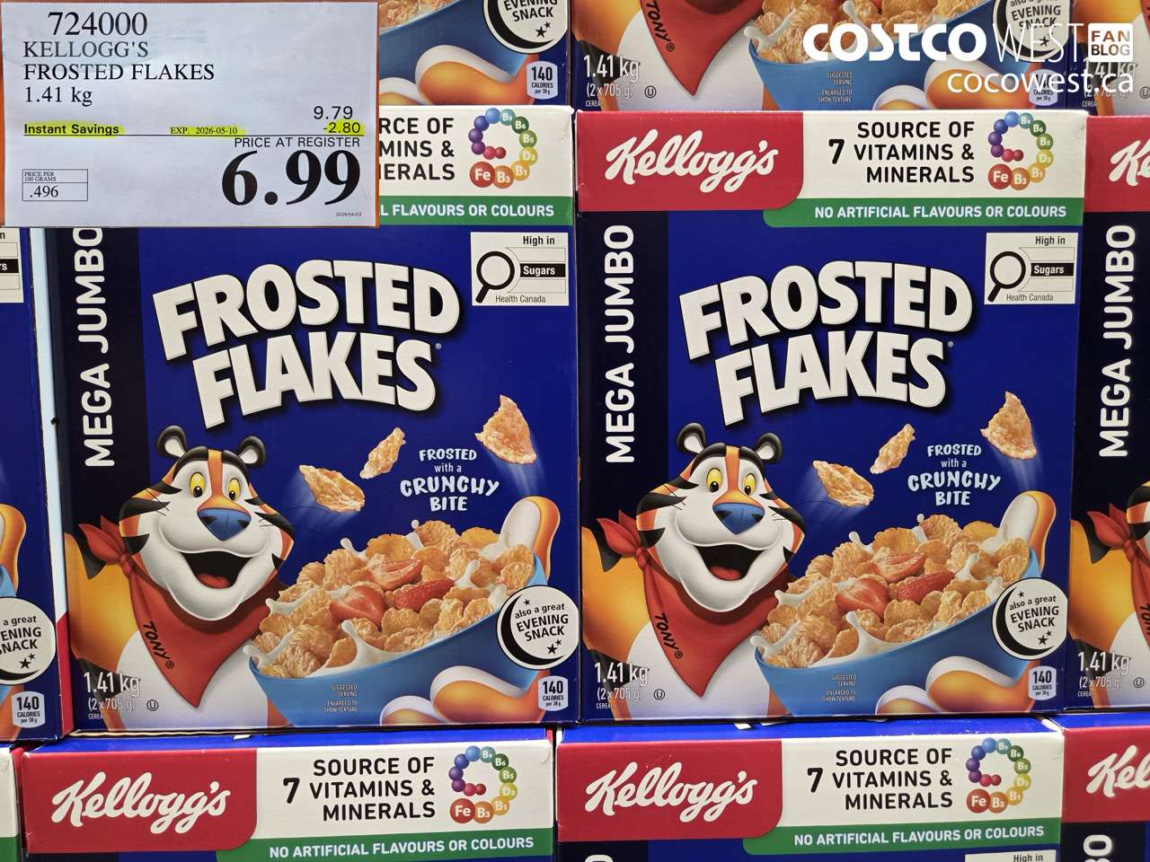 724000 KELLOGG'S FROSTED FLAKES 1.41 KG ($2.80 INSTANT SAVINGS EXPIRES ON 2026-05-10) $6.99