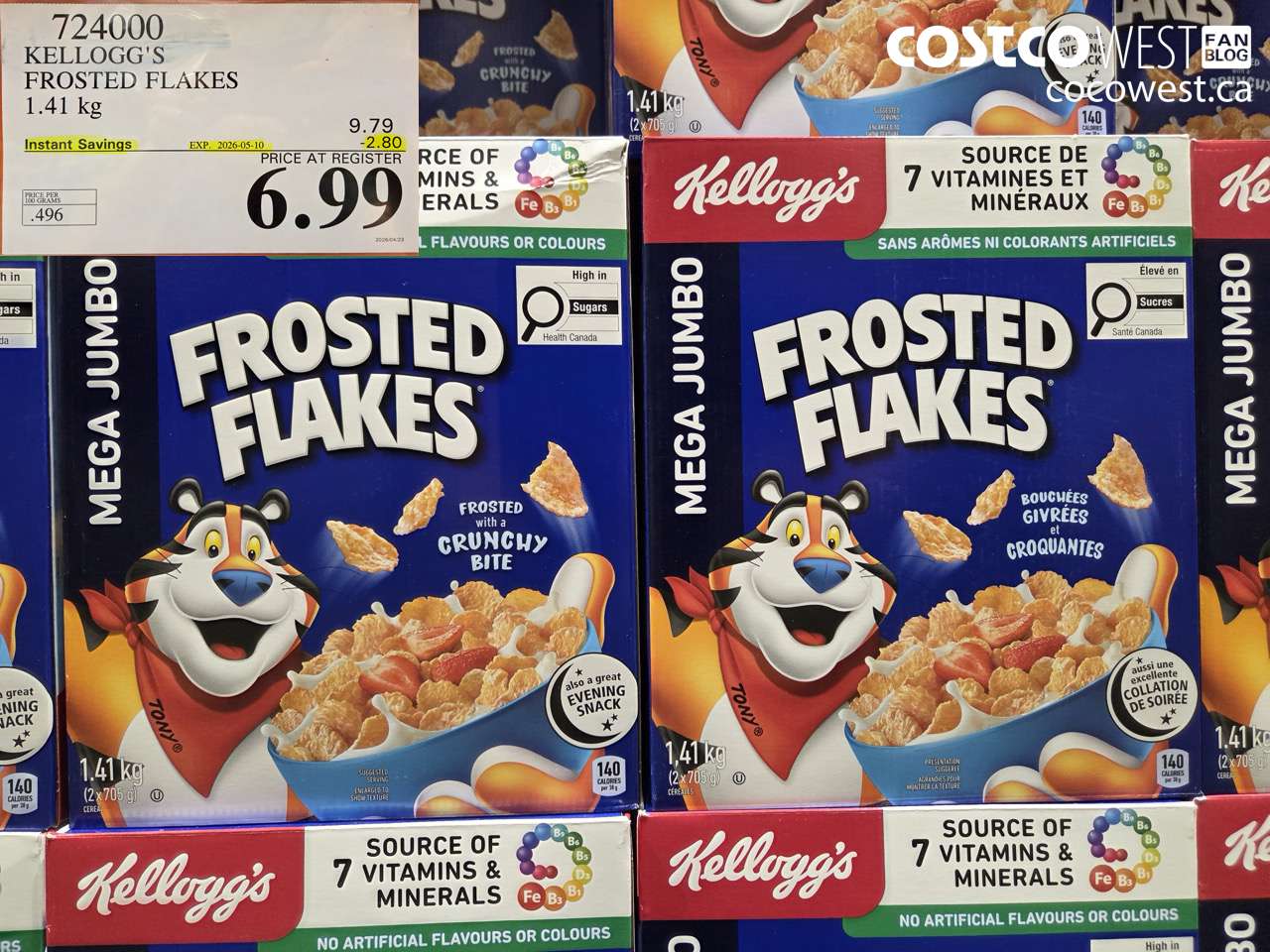 724000 KELLOGG'S FROSTED FLAKES 1.41 KG ($2.80 INSTANT SAVINGS EXPIRES ON 2026-05-10) $6.99