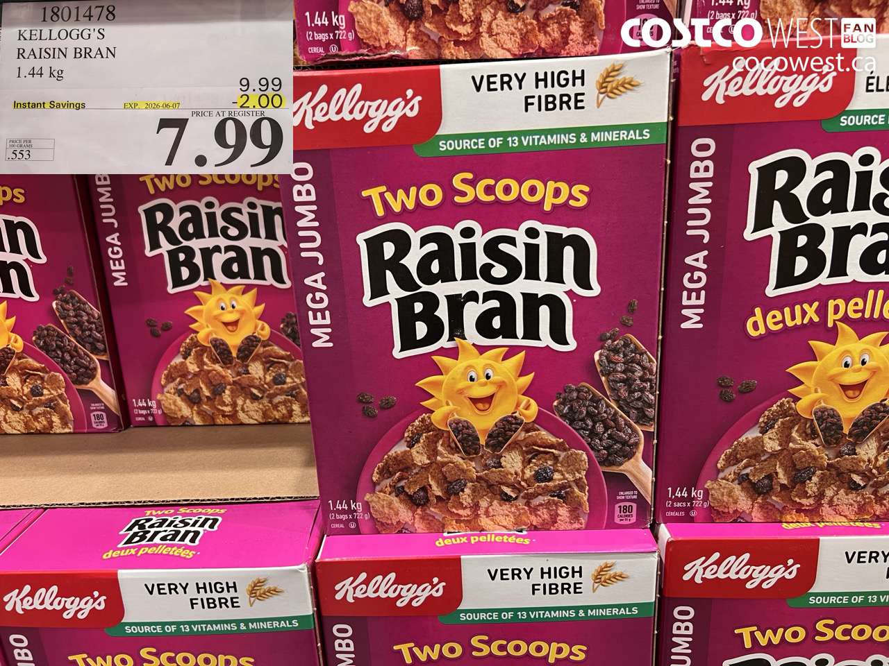 1801478 KELLOGG'S RAISIN BRAN 1.44 KG ($2.00 INSTANT SAVINGS EXPIRES ON 2026-06-07) $7.99