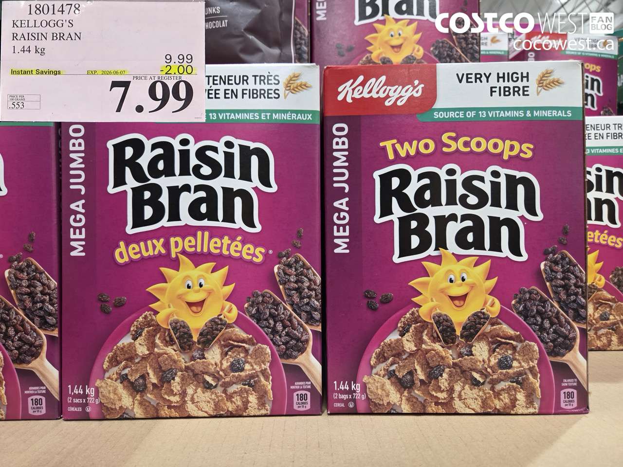 1801478 KELLOGG'S RAISIN BRAN 1.44 KG ($2.00 INSTANT SAVINGS EXPIRES ON 2026-06-07) $7.99