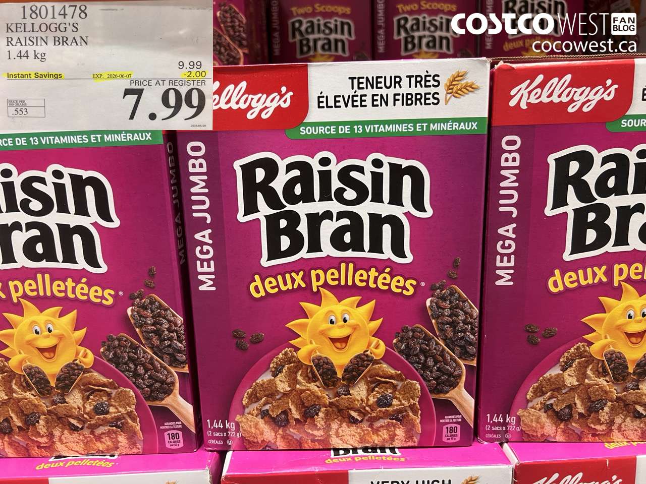 1801478 KELLOGG'S RAISIN BRAN 1.44 KG ($2.00 INSTANT SAVINGS EXPIRES ON 2026-06-07) $7.99