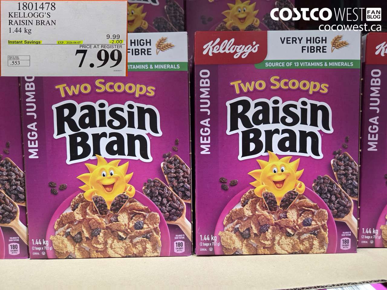 1801478 KELLOGG'S RAISIN BRAN 1.44 KG ($2.00 INSTANT SAVINGS EXPIRES ON 2026-06-07) $7.99