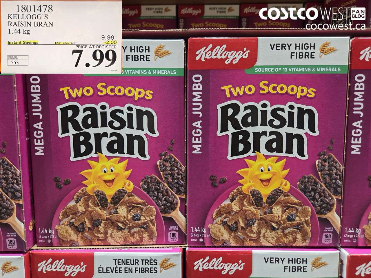 1801478 KELLOGG'S RAISIN BRAN 1.44 KG ($2.00 INSTANT SAVINGS EXPIRES ON 2026-06-07) $7.99