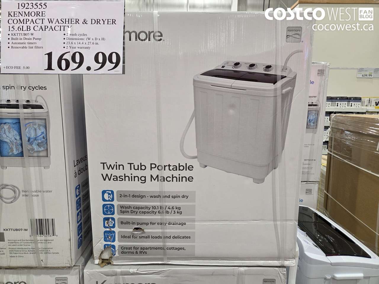 1923555 KENMORE COMPACT WASHER & DRYER 15.6LB CAPACITY $169.99