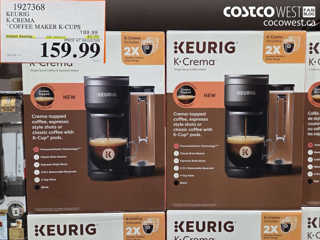 1927368 KEURIG K-CREMA COFFEE MAKER K-CUPS ($40.00 INSTANT SAVINGS EXPIRES ON 2026-05-10) $159.99