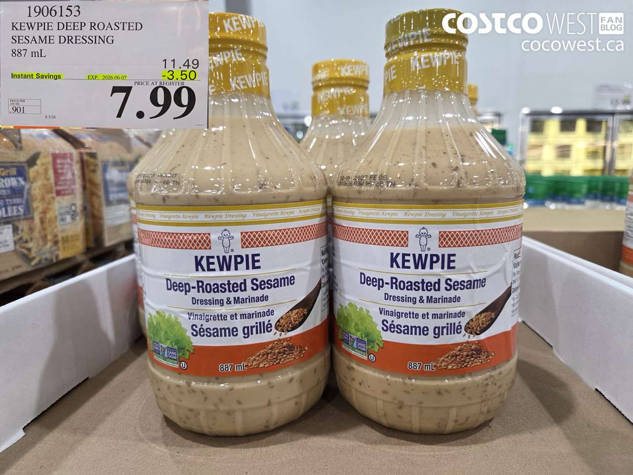 1906153 KEWPIE DEEP ROASTED SESAME DRESSING 887 ML ($3.50 INSTANT SAVINGS EXPIRES ON 2026-06-07) $7.99
