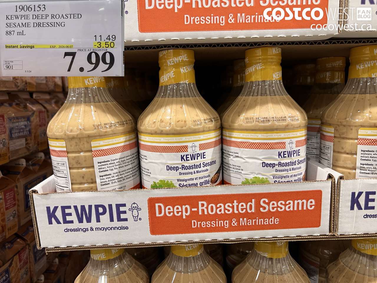 1906153 KEWPIE DEEP ROASTED SESAME DRESSING 887 ML ($3.50 INSTANT SAVINGS EXPIRES ON 2026-06-07) $7.99