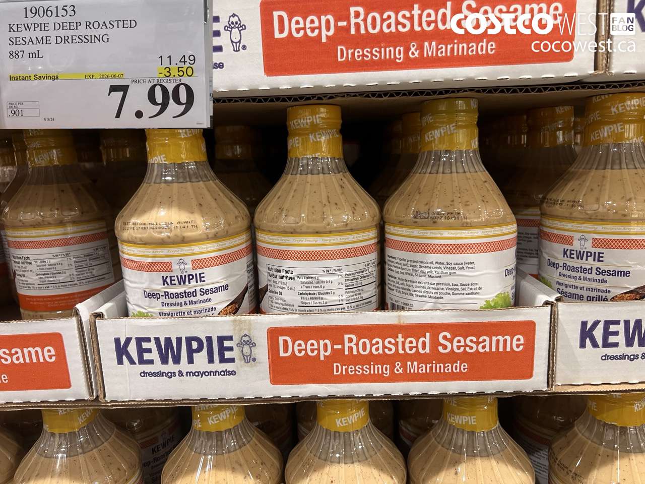 1906153 KEWPIE DEEP ROASTED SESAME DRESSING 887 ML ($3.50 INSTANT SAVINGS EXPIRES ON 2026-06-07) $7.99