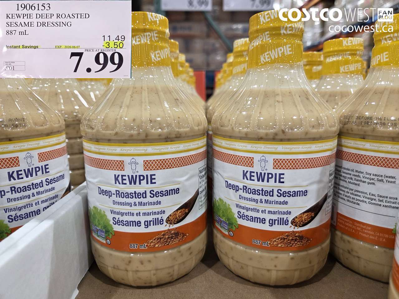 1906153 KEWPIE DEEP ROASTED SESAME DRESSING 887 ML ($3.50 INSTANT SAVINGS EXPIRES ON 2026-06-07) $7.99