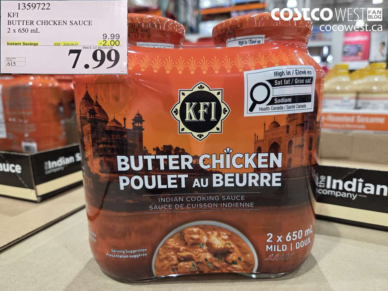 1359722 KFI BUTTER CHICKEN SAUCE 2 X 650 ML ($2.00 INSTANT SAVINGS EXPIRES ON 2026-06-07) $7.99