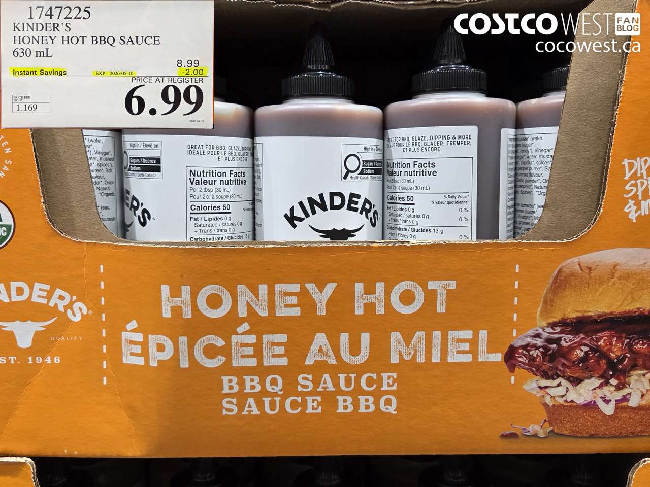 1747225 KINDER'S HONEY HOT BBQ SAUCE 630 ML ($2.00 INSTANT SAVINGS EXPIRES ON 2026-05-10) $6.99