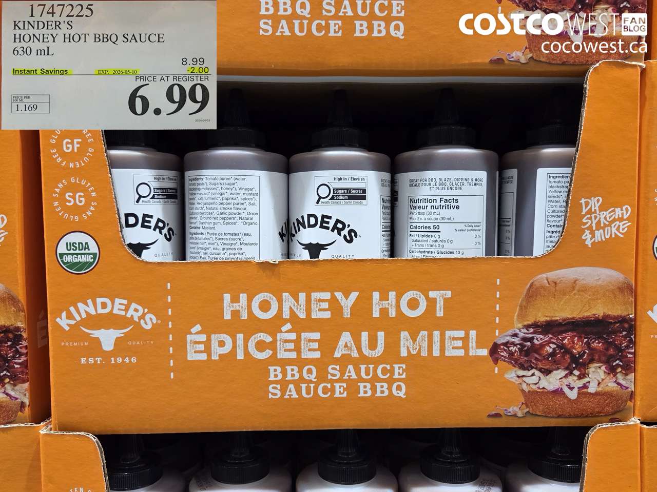 1747225 KINDER'S HONEY HOT BBQ SAUCE 630 ML ($2.00 INSTANT SAVINGS EXPIRES ON 2026-05-10) $6.99