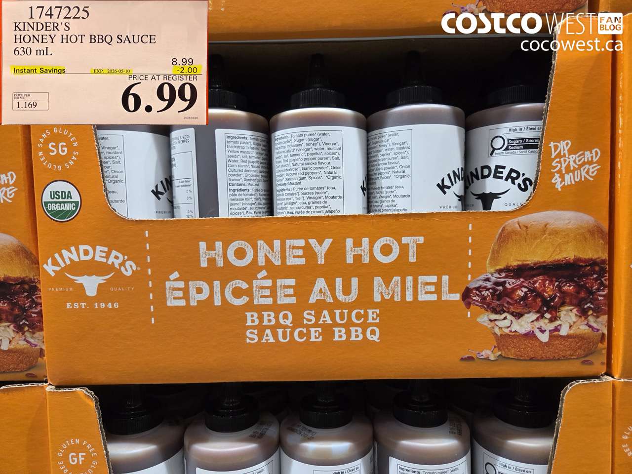 1747225 KINDER'S HONEY HOT BBQ SAUCE 630 ML ($2.00 INSTANT SAVINGS EXPIRES ON 2026-05-10) $6.99