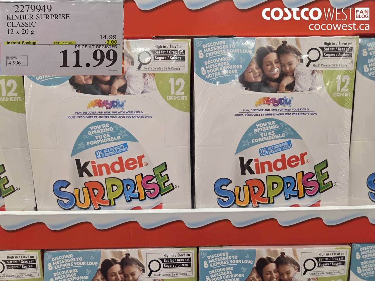 2279949 KINDER SURPRISE CLASSIC 12 X 20 G ($3.00 INSTANT SAVINGS EXPIRES ON 2026-05-10) $11.99