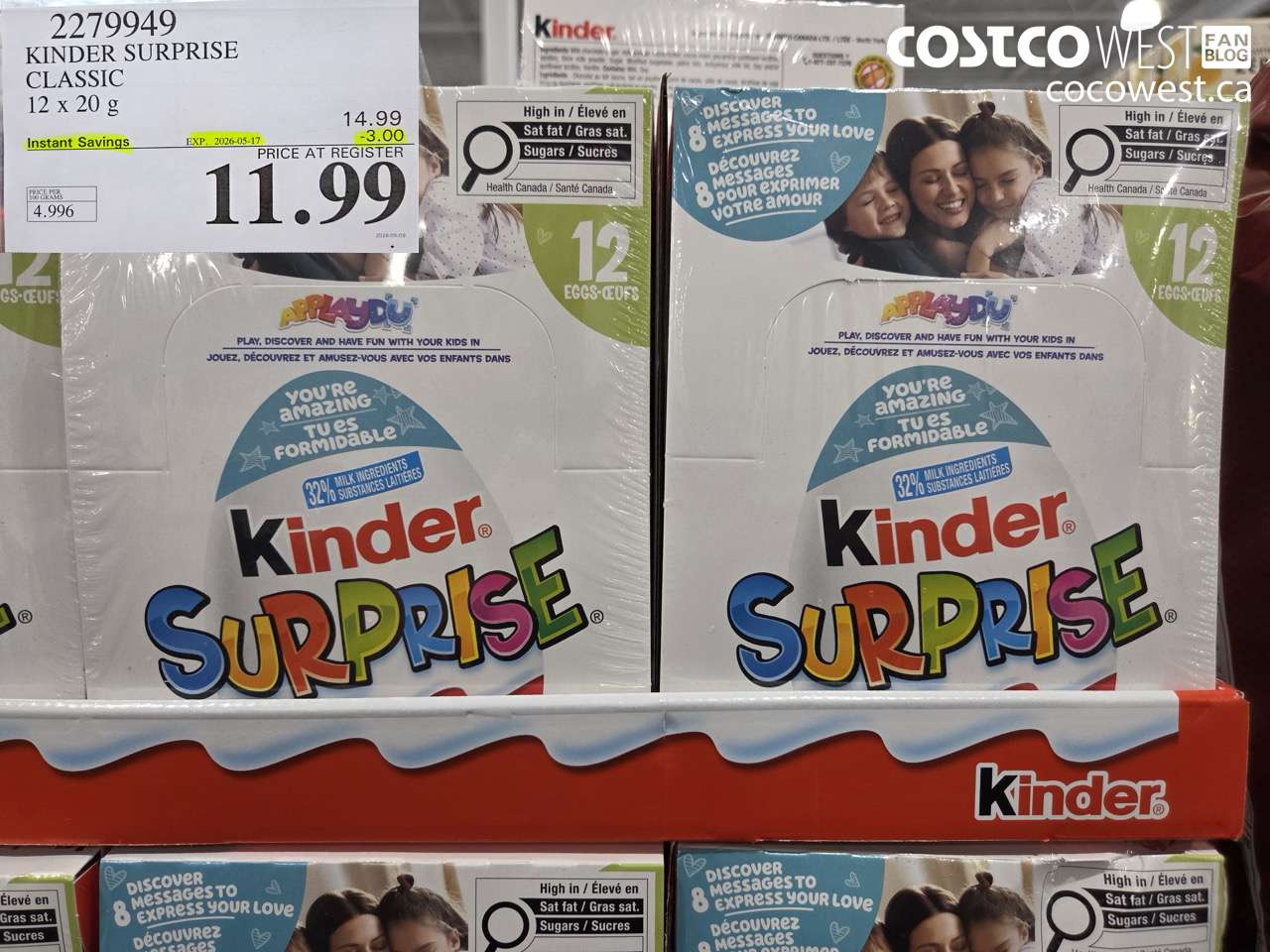 2279949 KINDER SURPRISE CLASSIC 12 X 20 G ($3.00 INSTANT SAVINGS EXPIRES ON 2026-05-17) $11.99