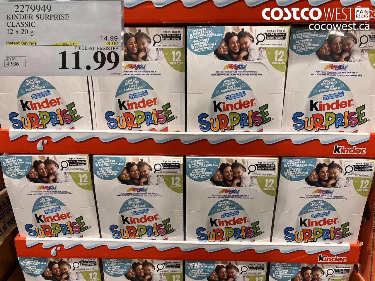 2279949 KINDER SURPRISE CLASSIC 12 X 20 G ($3.00 INSTANT SAVINGS EXPIRES ON 2026-05-17) $11.99