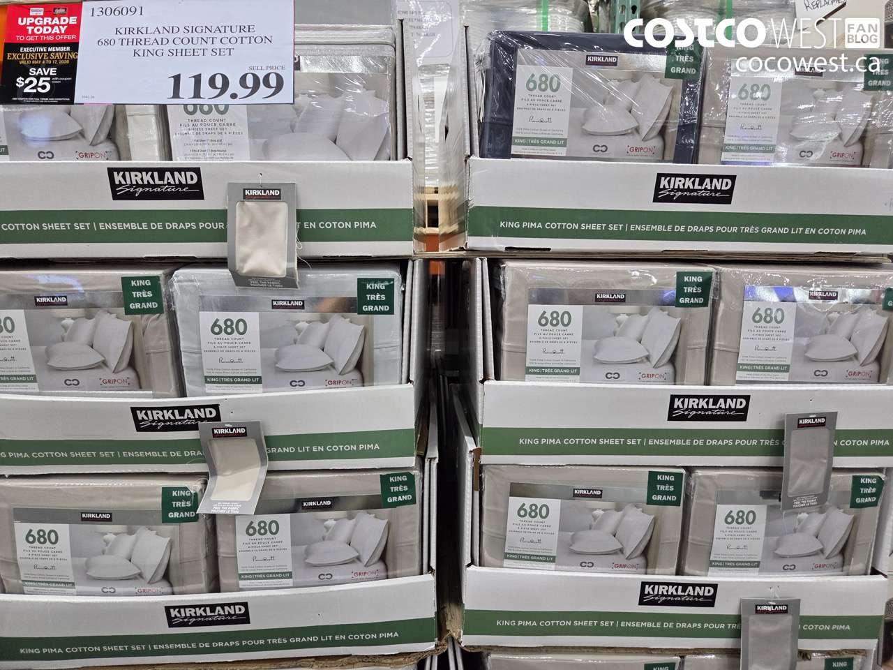 1306091 KIRKLAND SIGNATURE 680 THREAD COUNT COTTON KING SHEET SET ($25.00 INSTANT SAVINGS EXPIRES ON 2026-05-17) $94.99