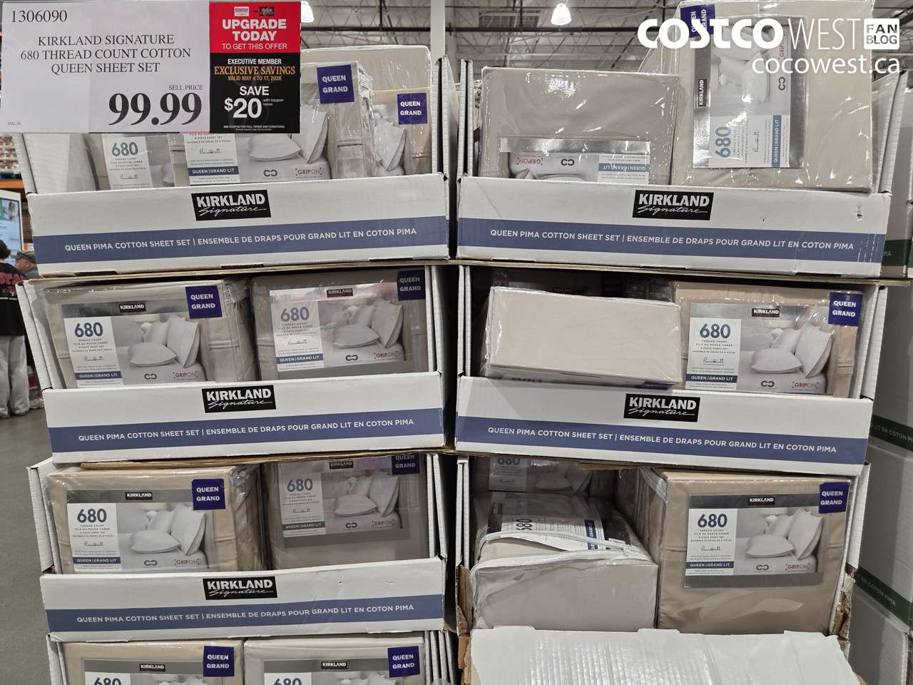 1306090 KIRKLAND SIGNATURE 680 THREAD COUNT COTTON QUEEN SHEET SET ($20.00 INSTANT SAVINGS EXPIRES ON 2026-05-17) $79.99