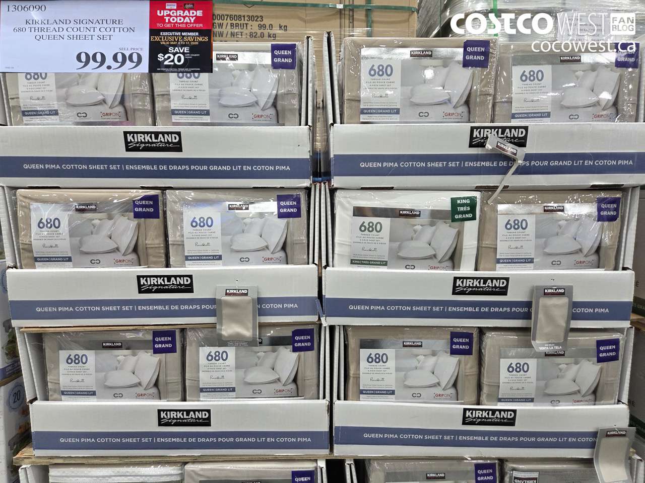 1306090 KIRKLAND SIGNATURE 680 THREAD COUNT COTTON QUEEN SHEET SET ($20.00 INSTANT SAVINGS EXPIRES ON 2026-05-17) $79.99