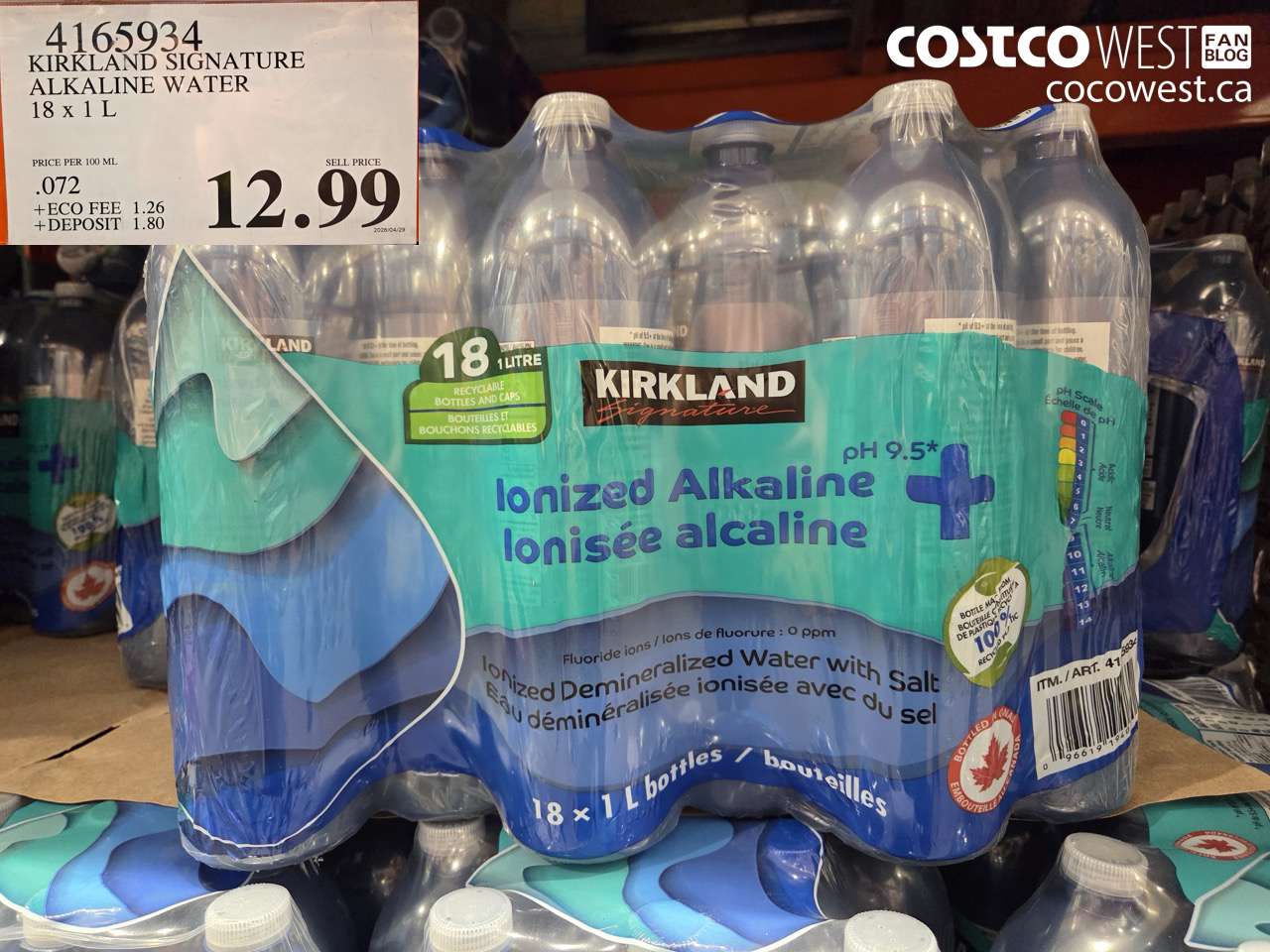 4165934 KIRKLAND SIGNATURE ALKALINE WATER 18 X 1L $12.99