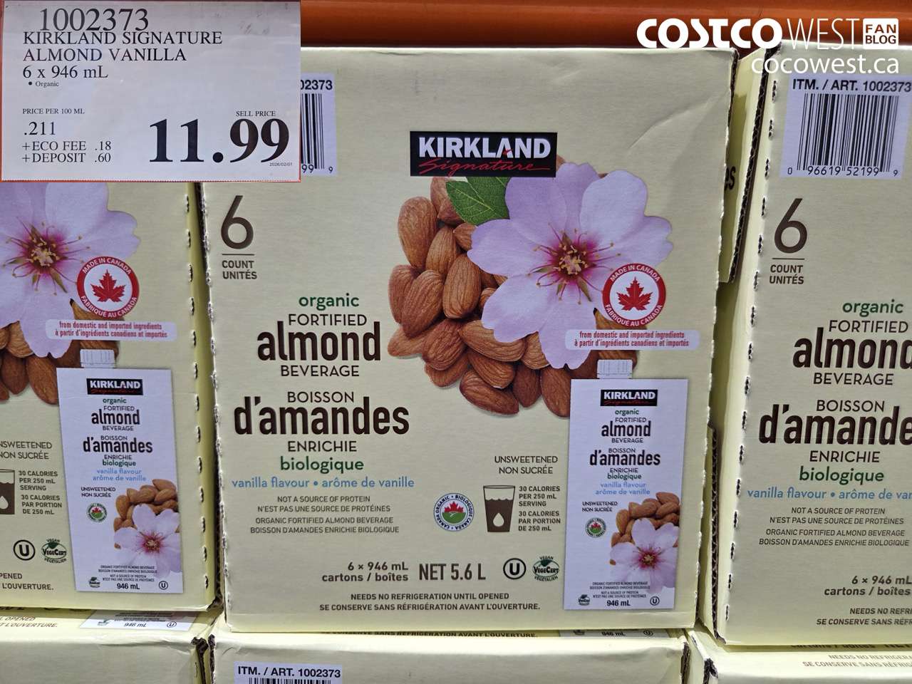 1002373 KIRKLAND SIGNATURE ALMOND VANILLA 6 X 946 ML $11.99