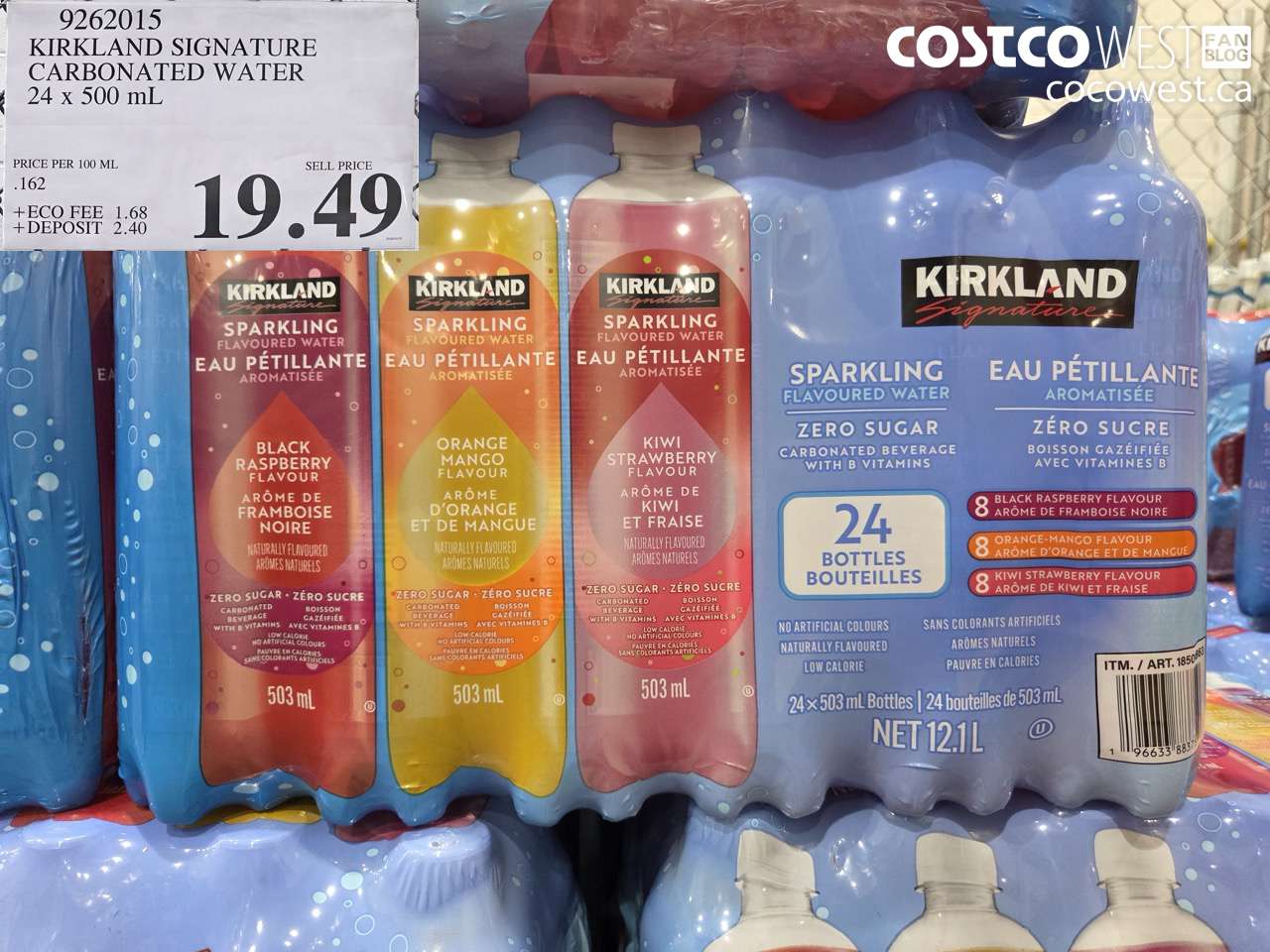 9262015 KIRKLAND SIGNATURE CARBONATED WATER 24 X 500 ML $19.49