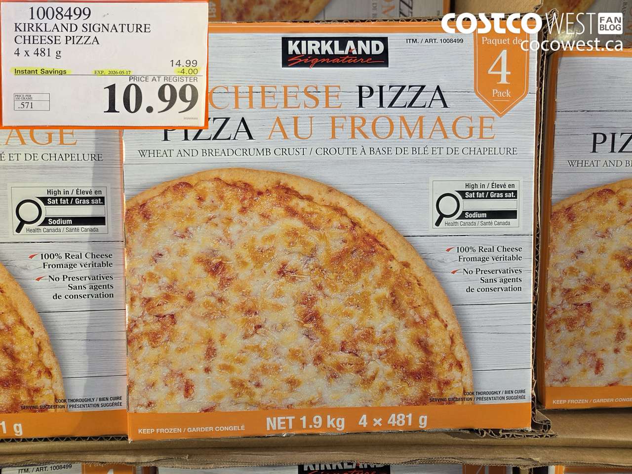 1008499 KIRKLAND SIGNATURE CHEESE PIZZA 4 X 481 G ($4.00 INSTANT SAVINGS EXPIRES ON 2026-05-17) $10.99