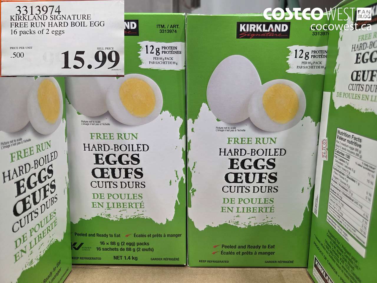3313974 KIRKLAND SIGNATURE FREE RUN HARD BOIL EGG 16 PACKS OF 2 EGGS $15.99