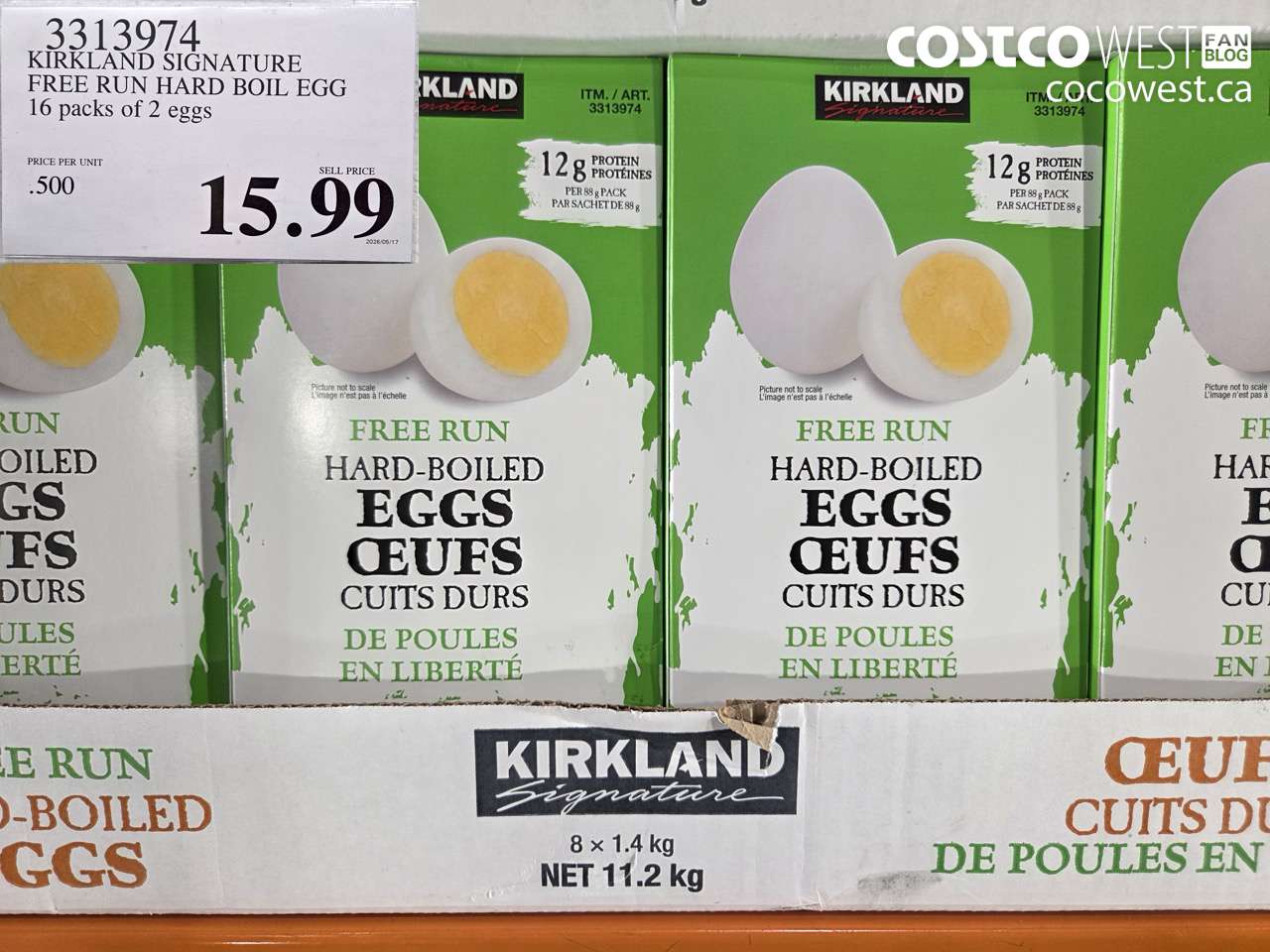 3313974 KIRKLAND SIGNATURE FREE RUN HARD BOIL EGG 16 PACKS OF 2 EGGS $15.99