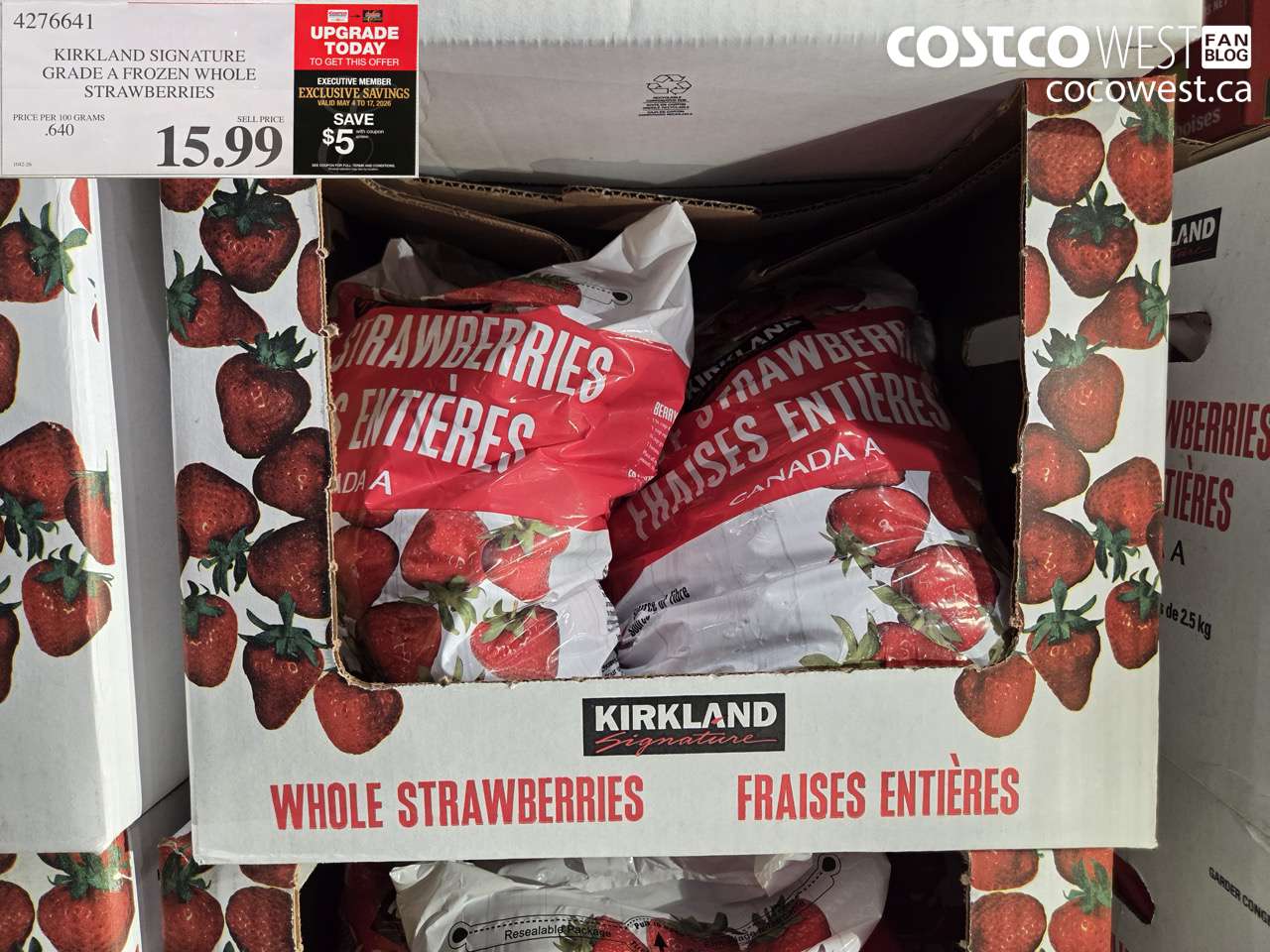 4276641 KIRKLAND SIGNATURE GRADE A FROZEN WHOLE STRAWBERRIES ($5.00 INSTANT SAVINGS EXPIRES ON 2026-05-17) $10.99