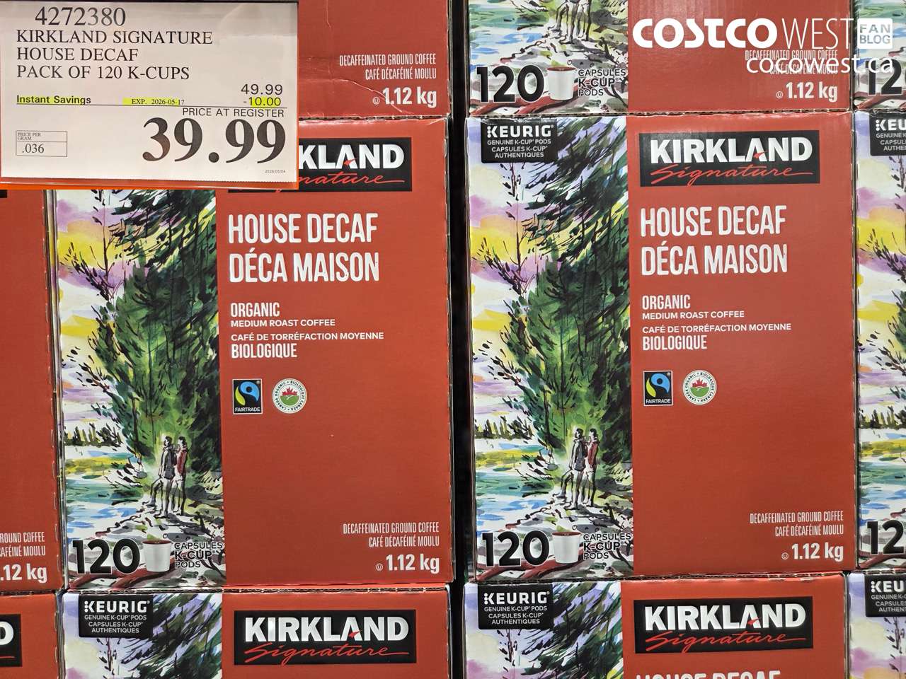 4272380 KIRKLAND SIGNATURE HOUSE DECAF PACK OF 120 K-CUPS ($10.00 INSTANT SAVINGS EXPIRES ON 2026-05-17) $39.99