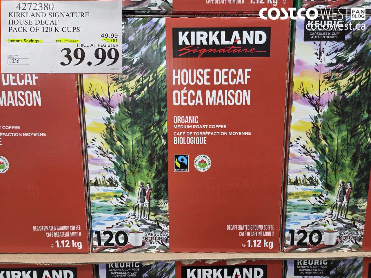 4272380 KIRKLAND SIGNATURE HOUSE DECAF PACK OF 120 K-CUPS ($10.00 INSTANT SAVINGS EXPIRES ON 2026-05-17) $39.99