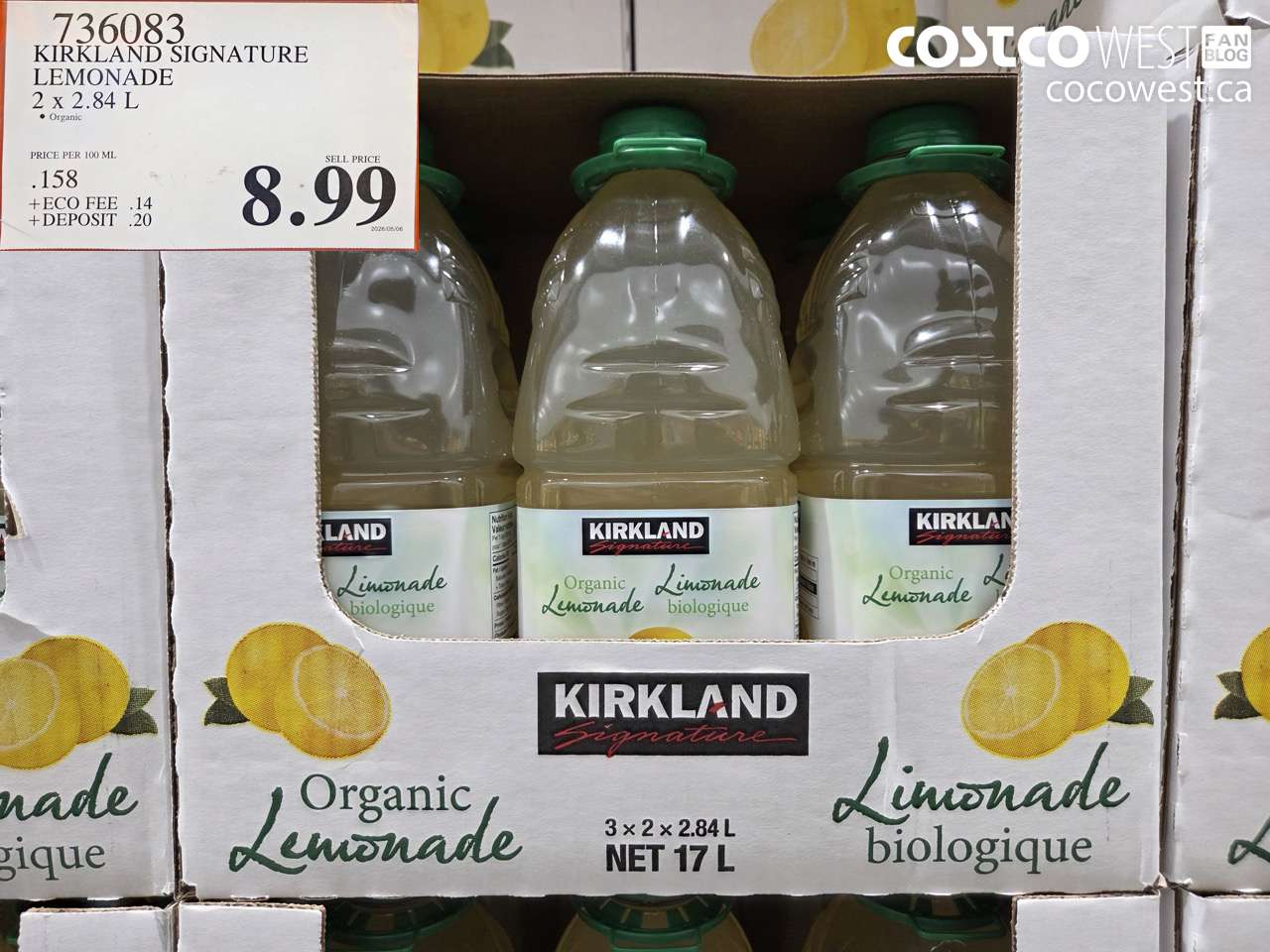 736083 KIRKLAND SIGNATURE LEMONADE 2 X 2.84 L $8.99