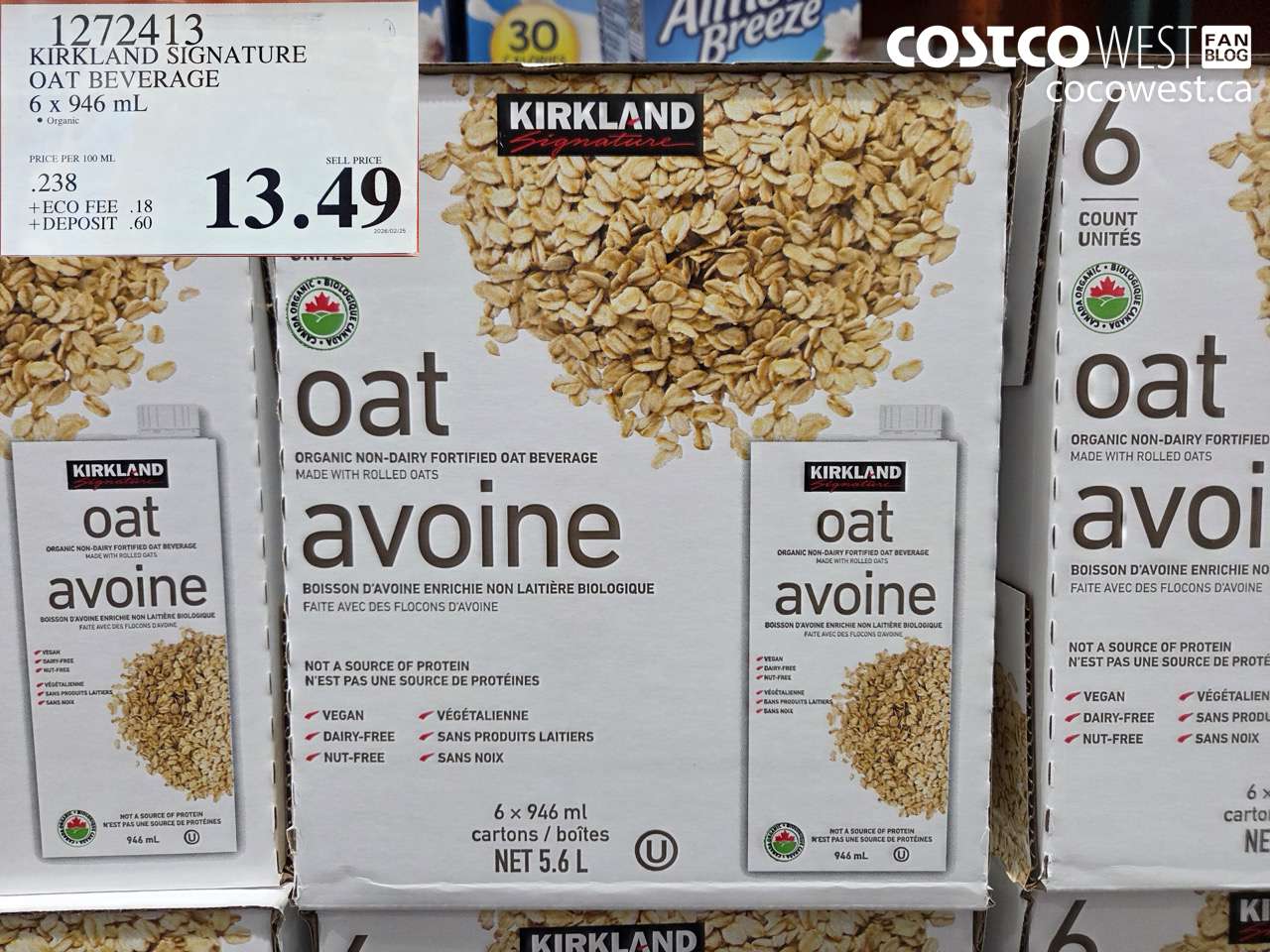 1272413 KIRKLAND SIGNATURE OAT BEVERAGE 6 X 946 ML $13.49