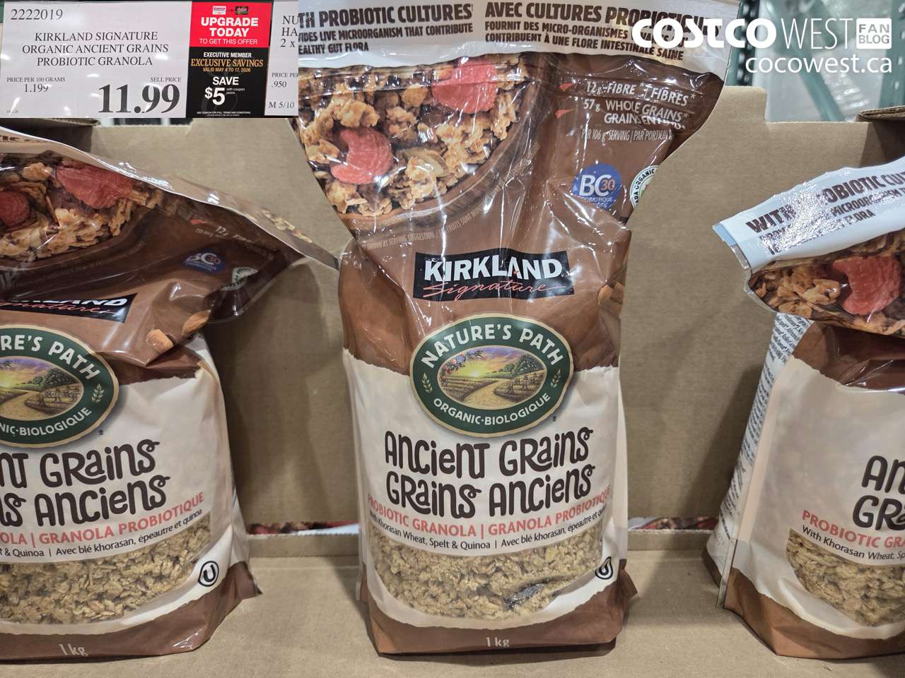 2222019 KIRKLAND SIGNATURE ORGANIC ANCIENT GRAINS PROBIOTIC GRANOLA ($5.00 INSTANT SAVINGS EXPIRES ON 2026-05-17) $6.99