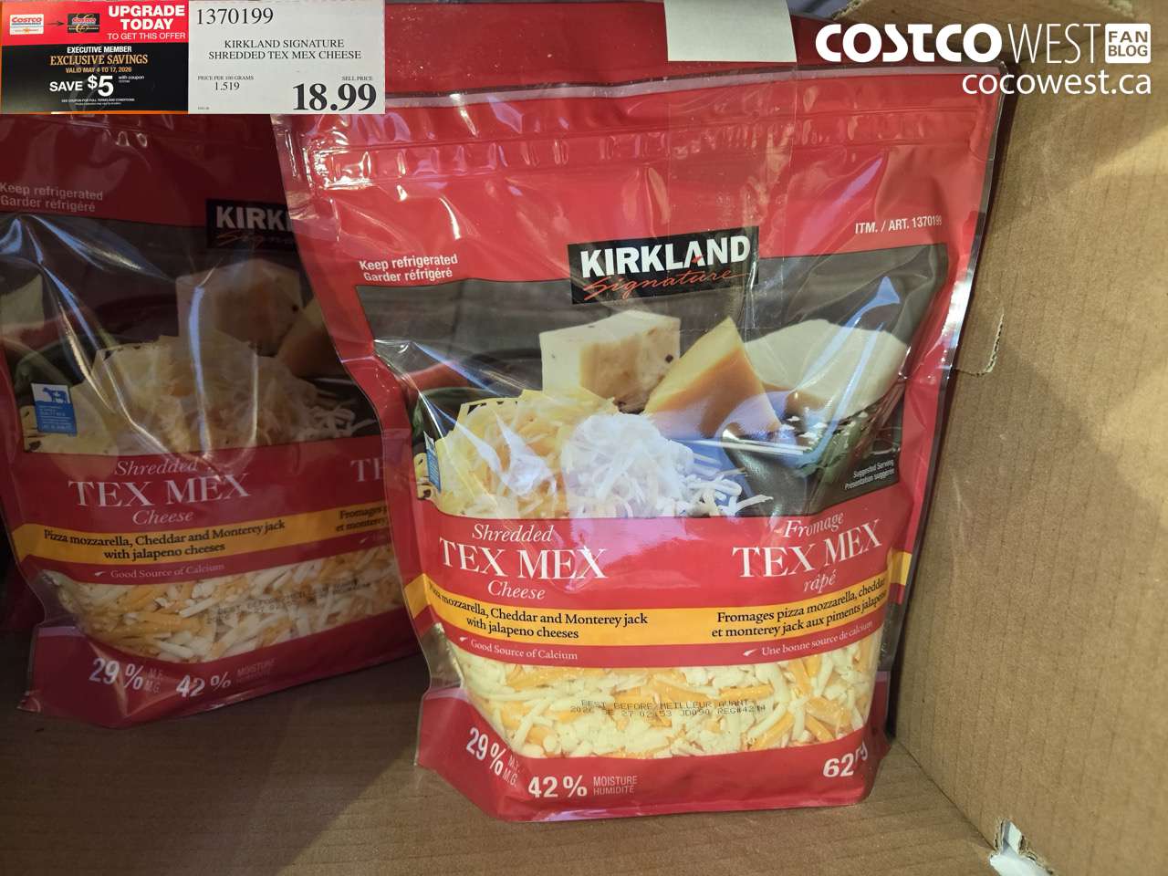 1370199 KIRKLAND SIGNATURE SHREDDED TEX MEX CHEESE ($5.00 INSTANT SAVINGS EXPIRES ON 2026-05-17) $13.99